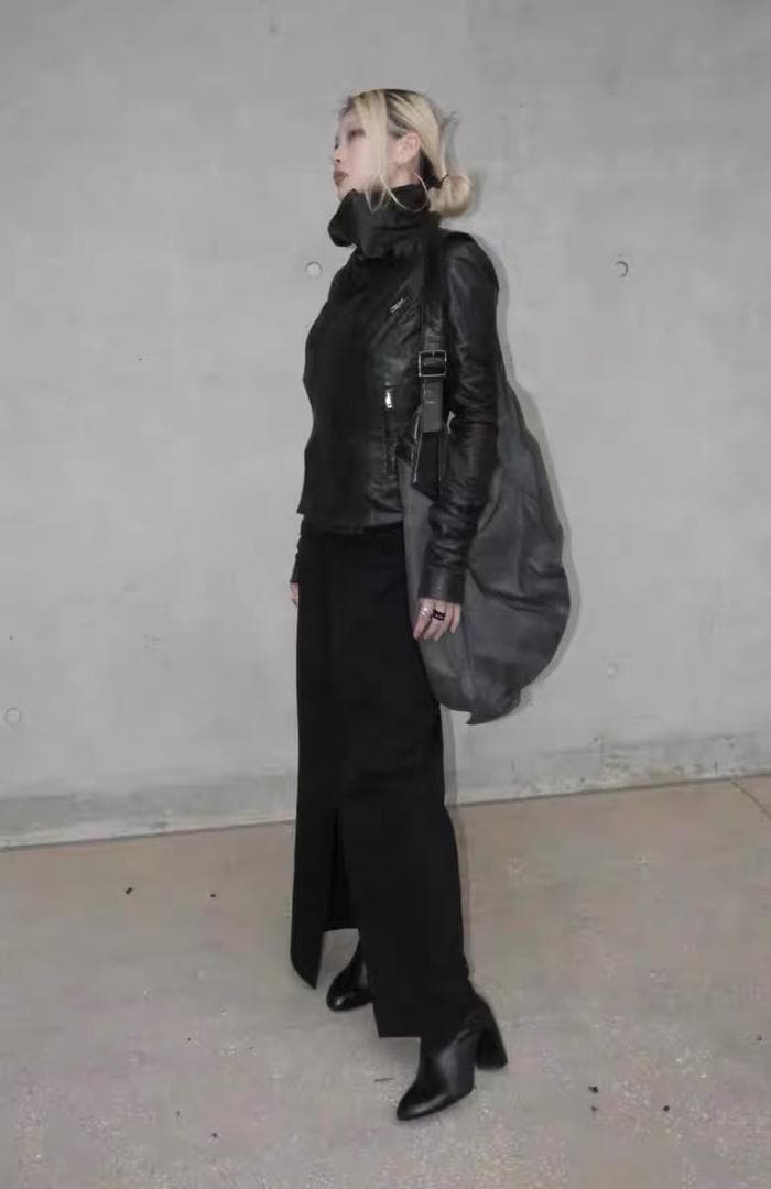 Rick Owens黒いレザージャケット ハイネックデザイン L