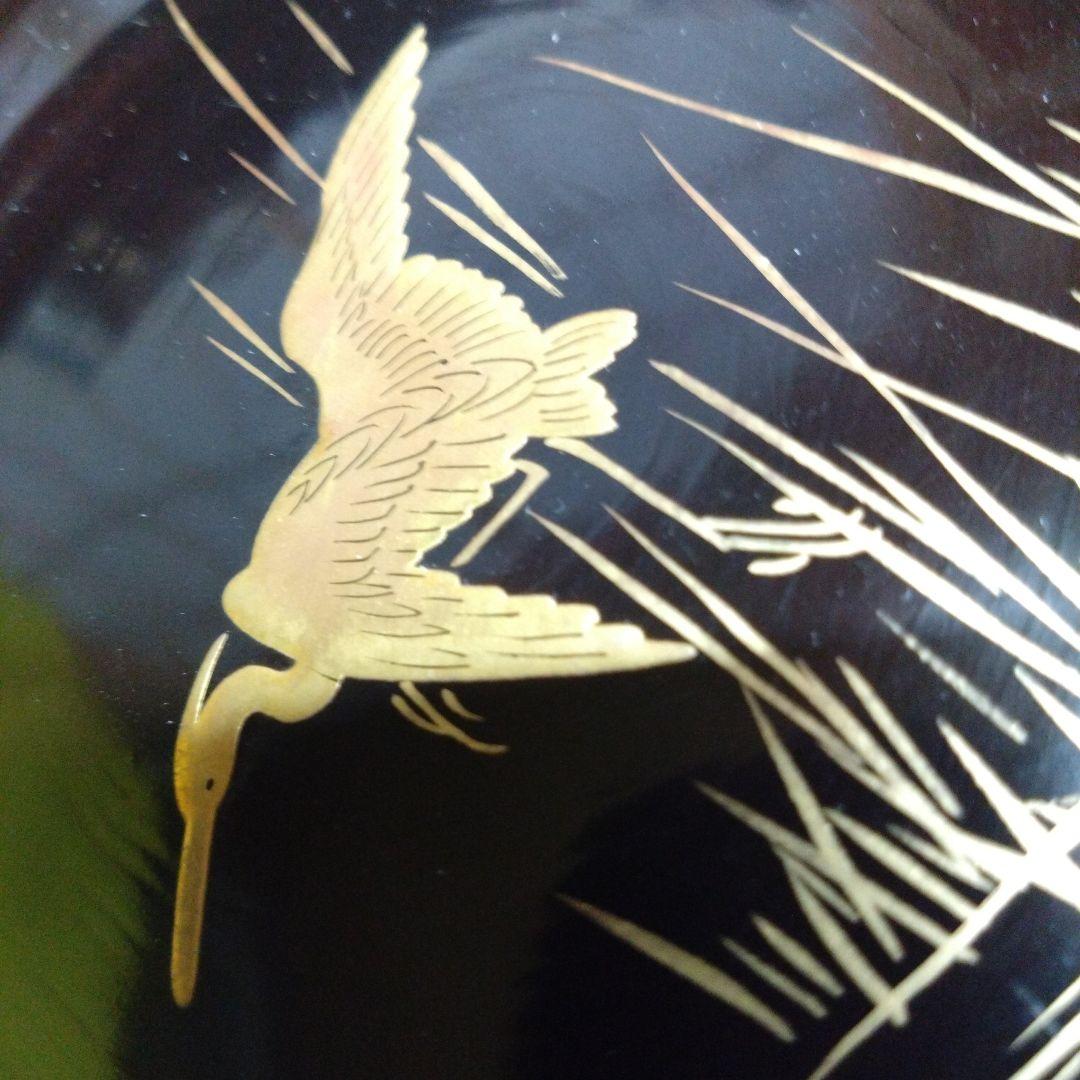 【漆器】輪島塗　江戸期　金蒔絵　金縁　本漆塗　天然木　白鷺紋様　水辺を飛立つ白鷺