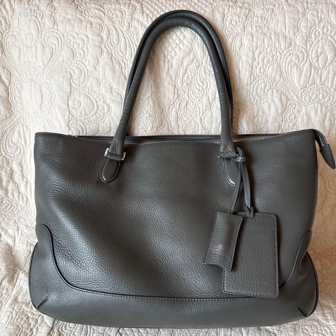 グレー レザー トートバッグ