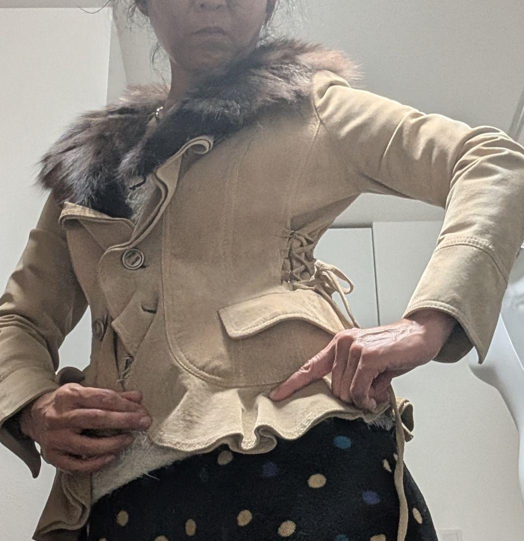 ベージュ スエード ファー襟 ジャケット