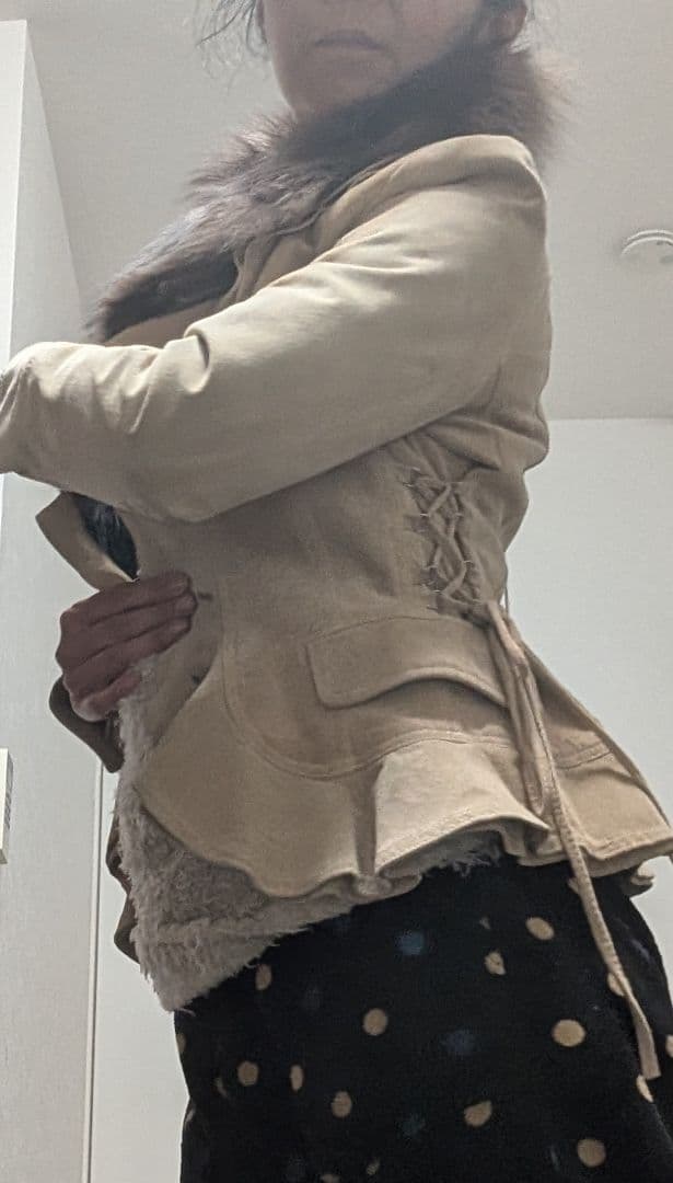 ベージュ スエード ファー襟 ジャケット