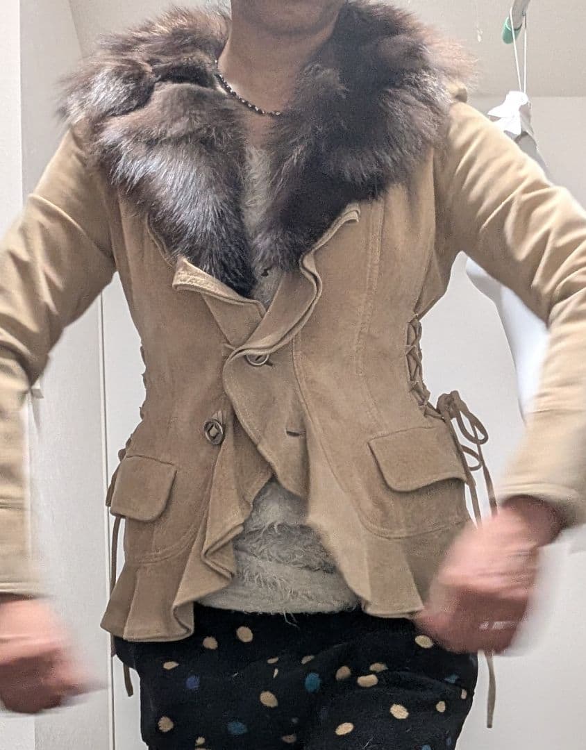 ベージュ スエード ファー襟 ジャケット