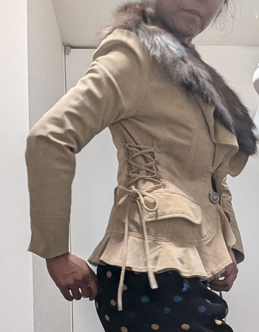 ベージュ スエード ファー襟 ジャケット