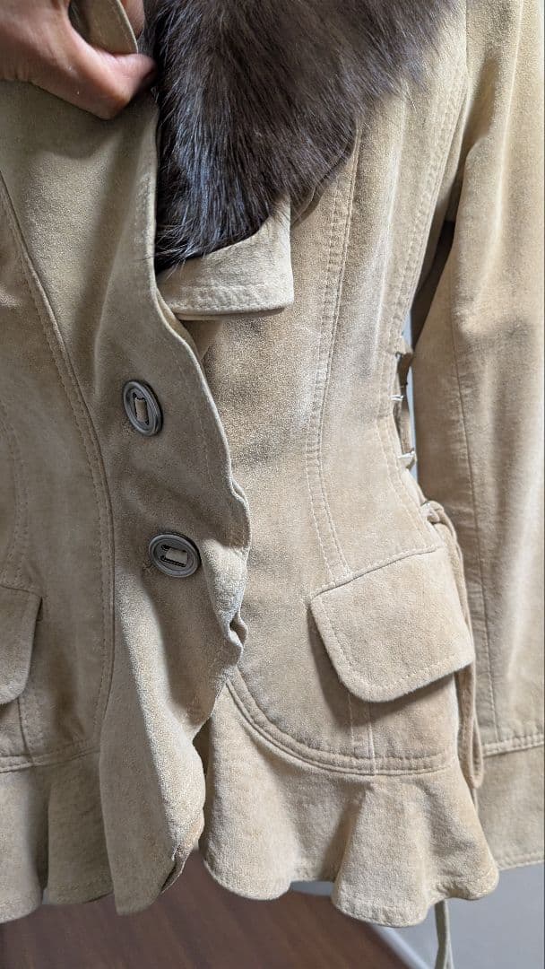 ベージュ スエード ファー襟 ジャケット