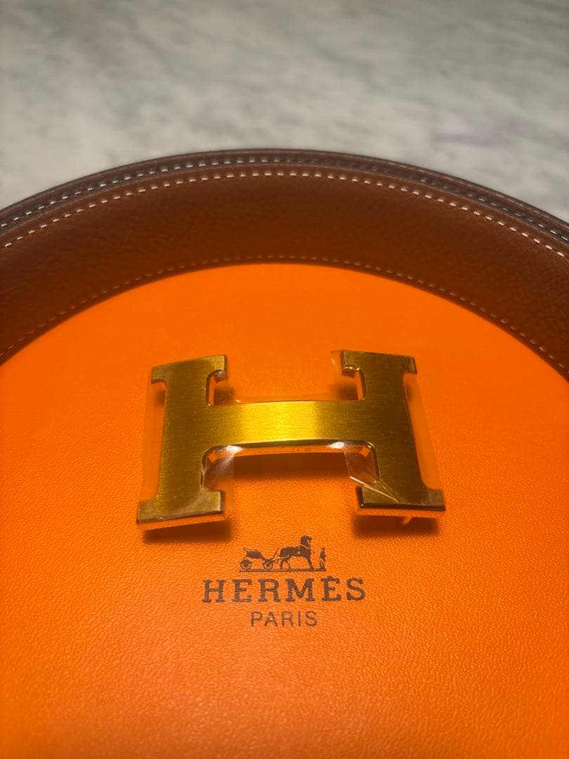 HERMES ブラック/ブラウンレザーベルト 90H型バックル