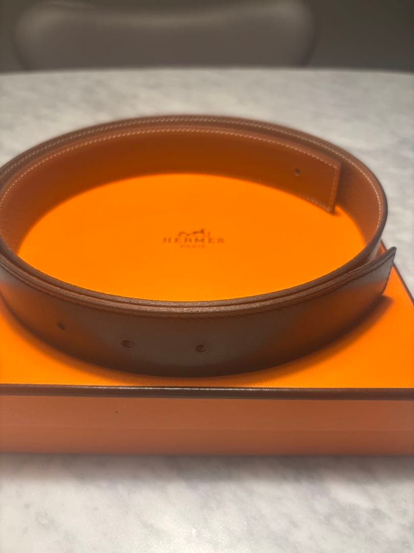 HERMES ブラック/ブラウンレザーベルト 90H型バックル