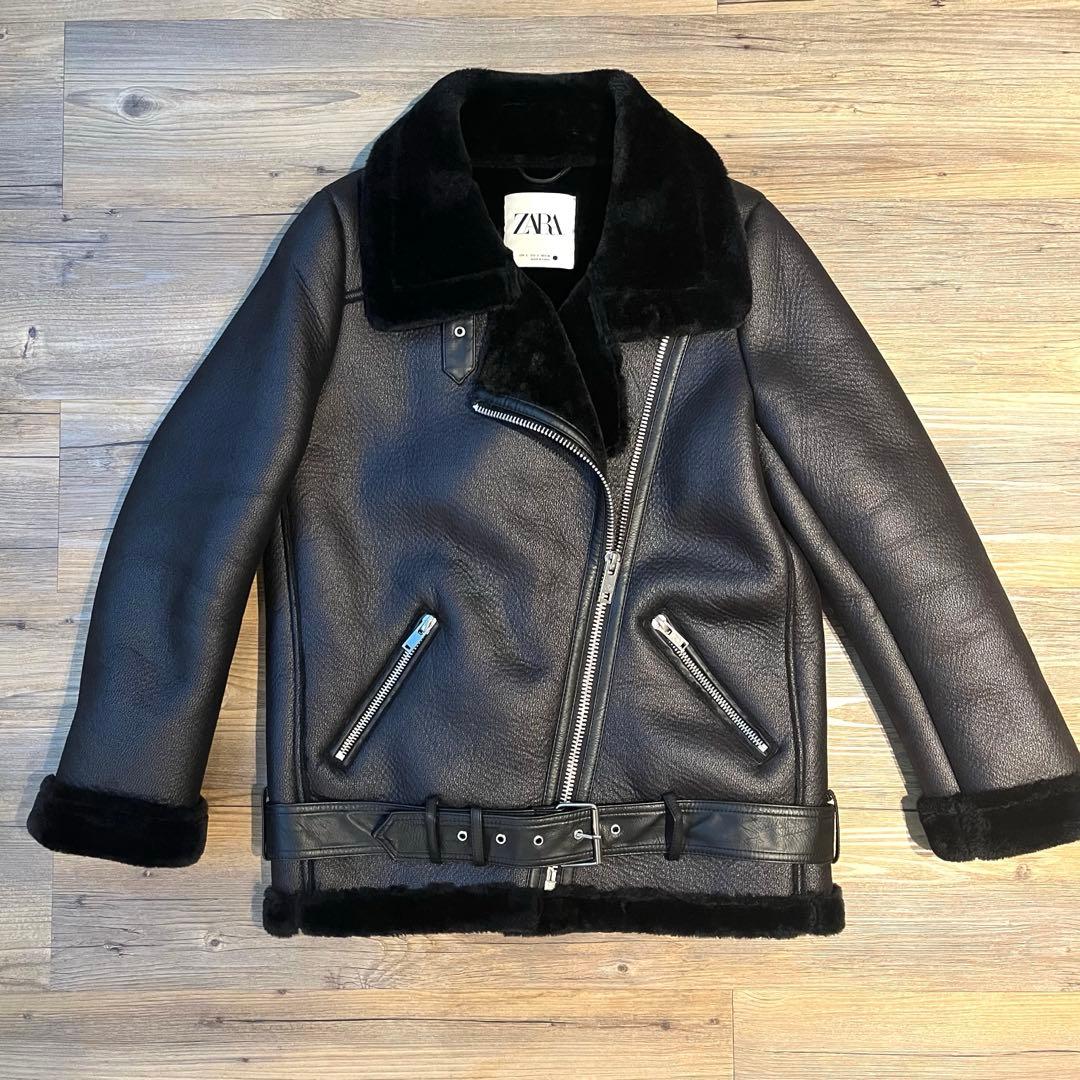 ZARA ダブルフェイスジャケット　ムートンライダースジャケット