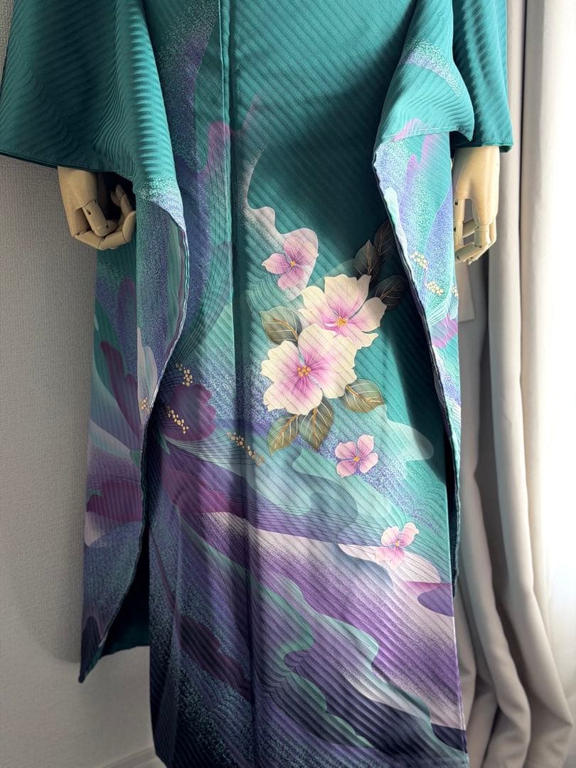 振袖　フルセット 濃いエメラルドグリーン