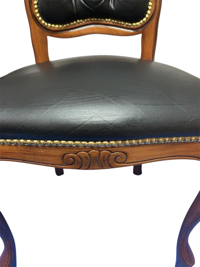 良品　イタリア ダイニングチェア 革張り 猫脚 ブラック②