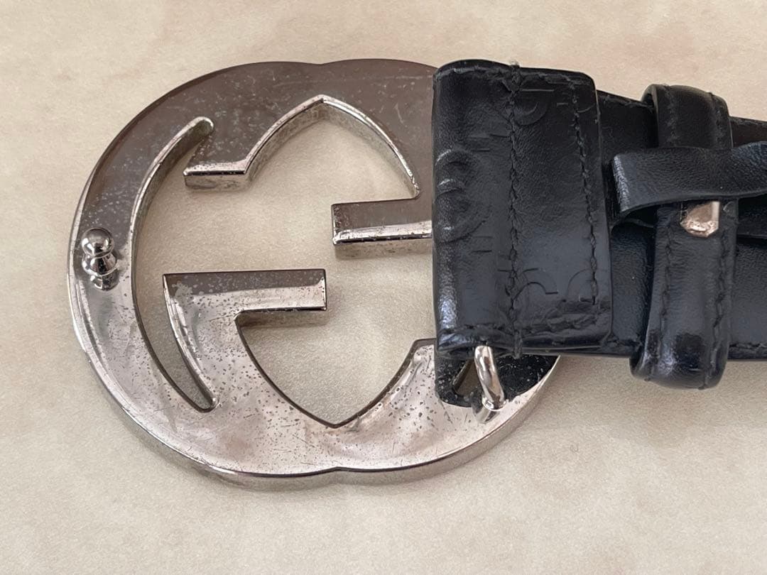 GUCCI グッチ ベルト 本革 ブラック シルバー GG バックル