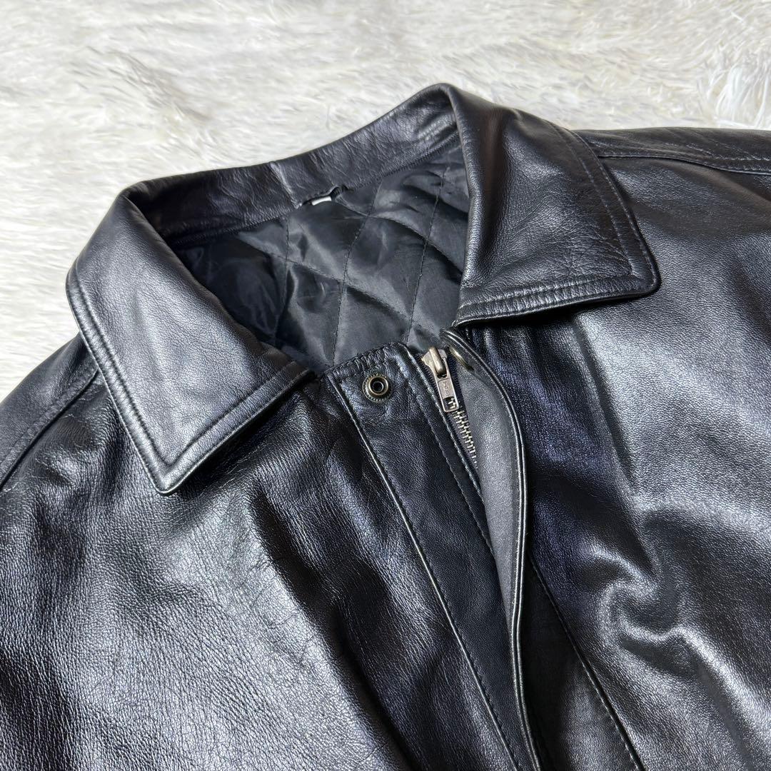 【90s】G-1 ブラックレザー フライトジャケット M 特大ムートン襟ボア