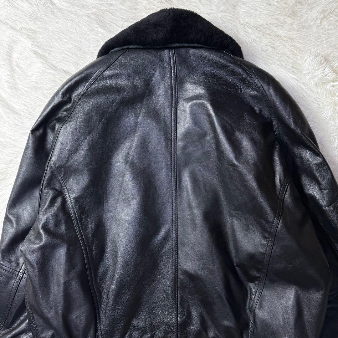 【90s】G-1 ブラックレザー フライトジャケット M 特大ムートン襟ボア
