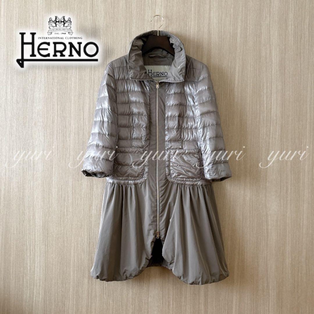 【1316】ヘルノ　切り替えライトダウンジャケット　コート　ベージュ　44