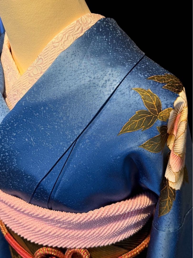 ブルー系の素敵な振袖・袋帯・帯揚げ・帯締めセット セミアンティーク ヴィンテージ