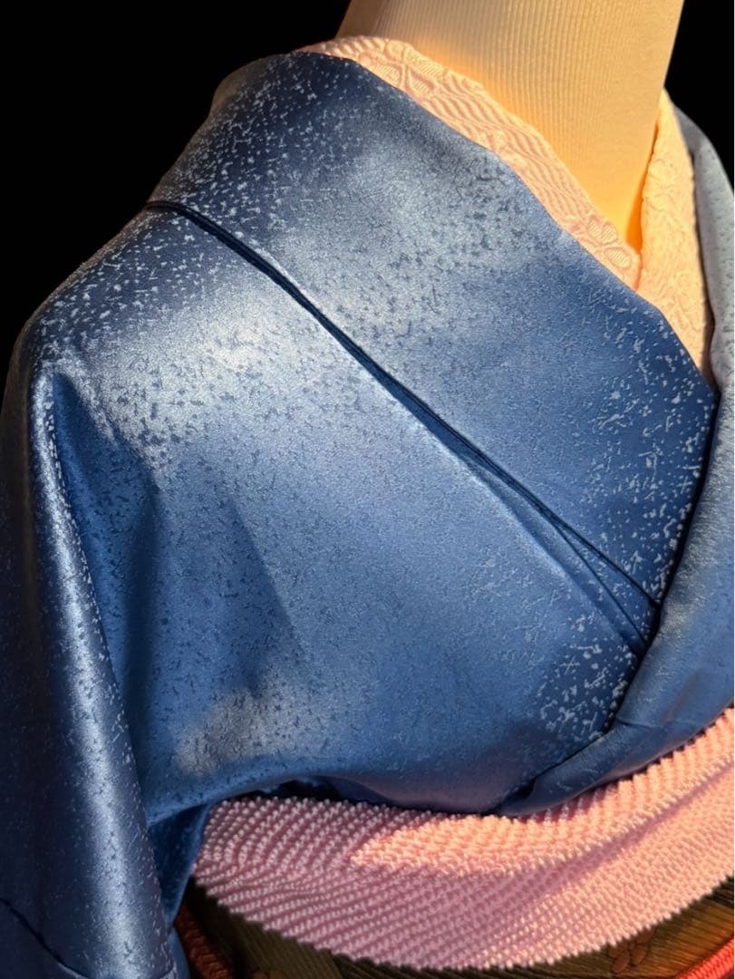 ブルー系の素敵な振袖・袋帯・帯揚げ・帯締めセット セミアンティーク ヴィンテージ