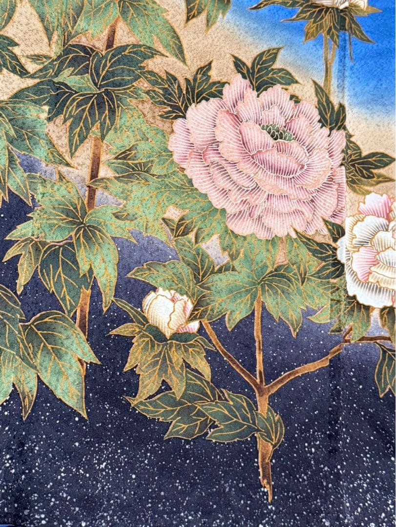 ブルー系の素敵な振袖・袋帯・帯揚げ・帯締めセット セミアンティーク ヴィンテージ