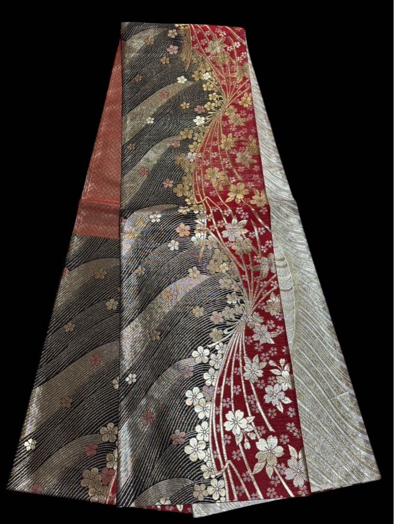 ブルー系の素敵な振袖・袋帯・帯揚げ・帯締めセット セミアンティーク ヴィンテージ