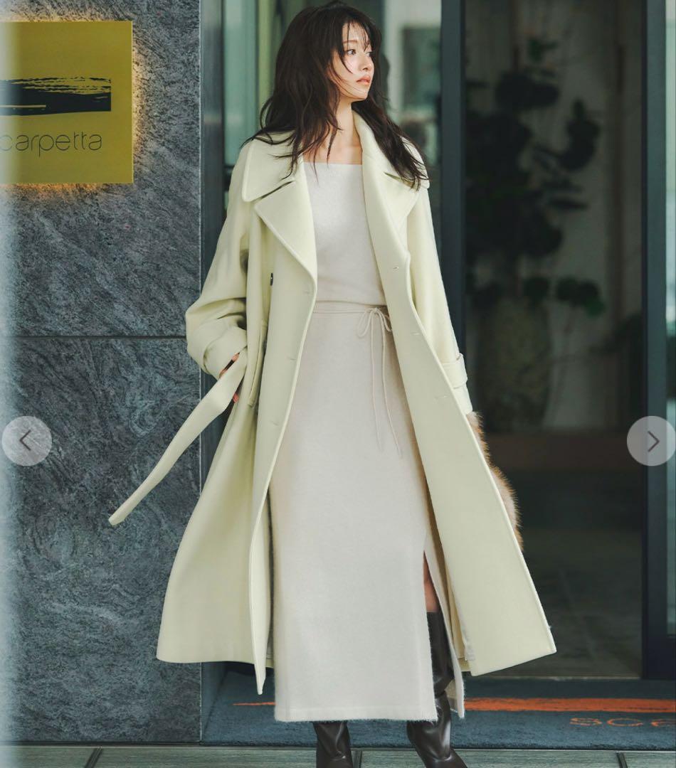 cocodeal ビッグカラーロングトレンチコート イエローベージュ