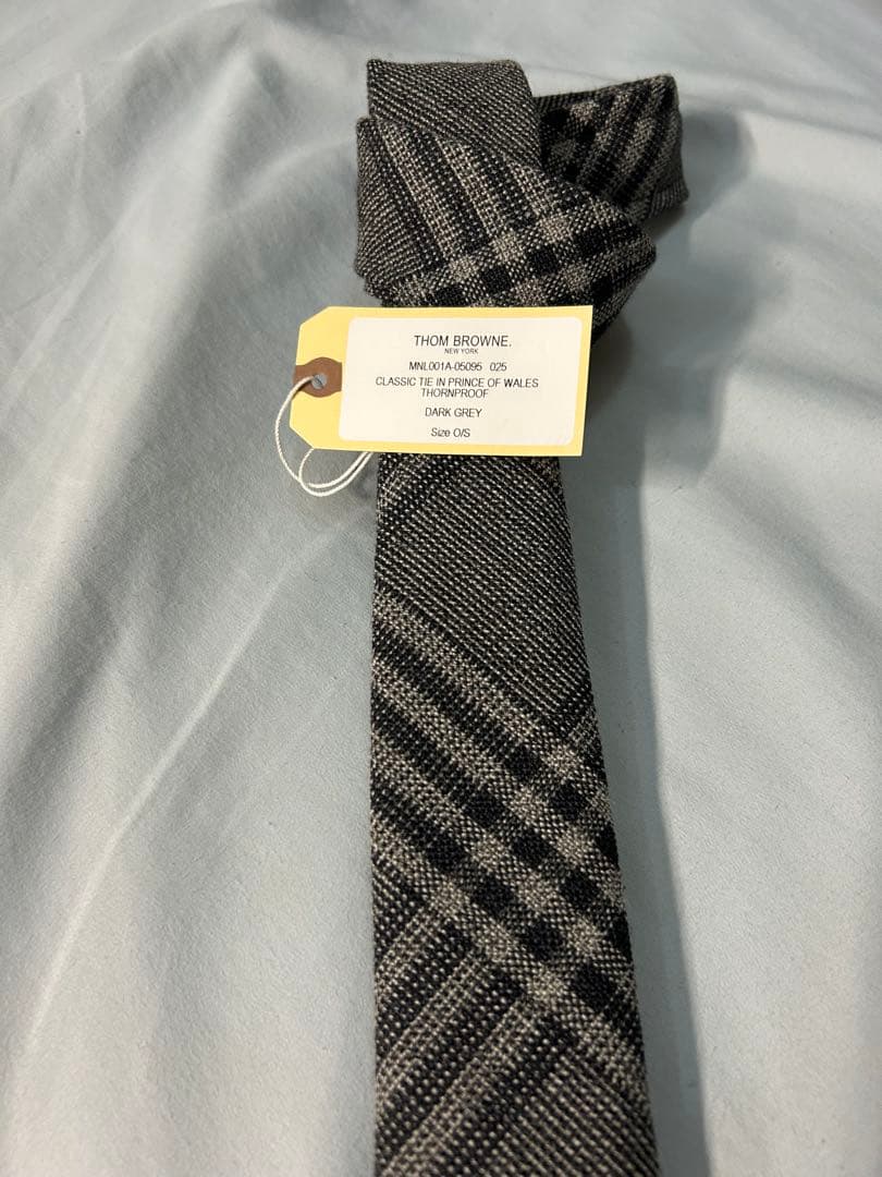 THOM BROWNE チェック柄スリムタイ ダークグレー