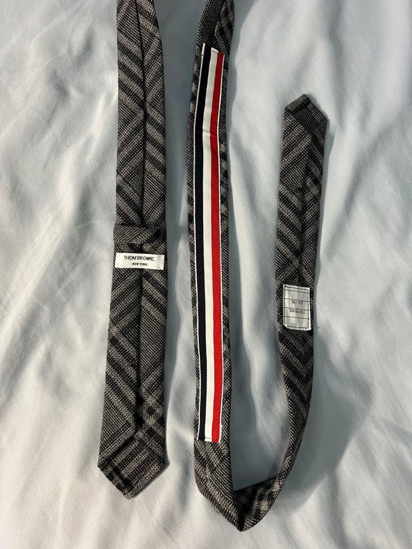 THOM BROWNE チェック柄スリムタイ ダークグレー