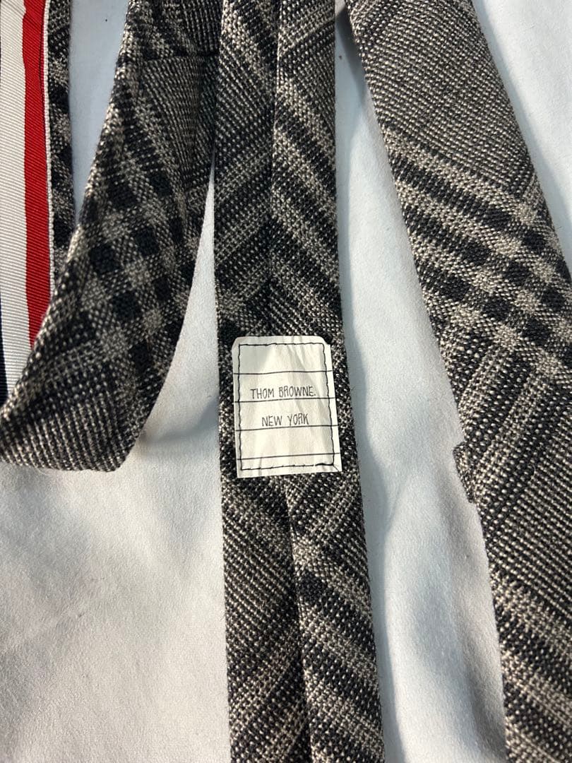 THOM BROWNE チェック柄スリムタイ ダークグレー