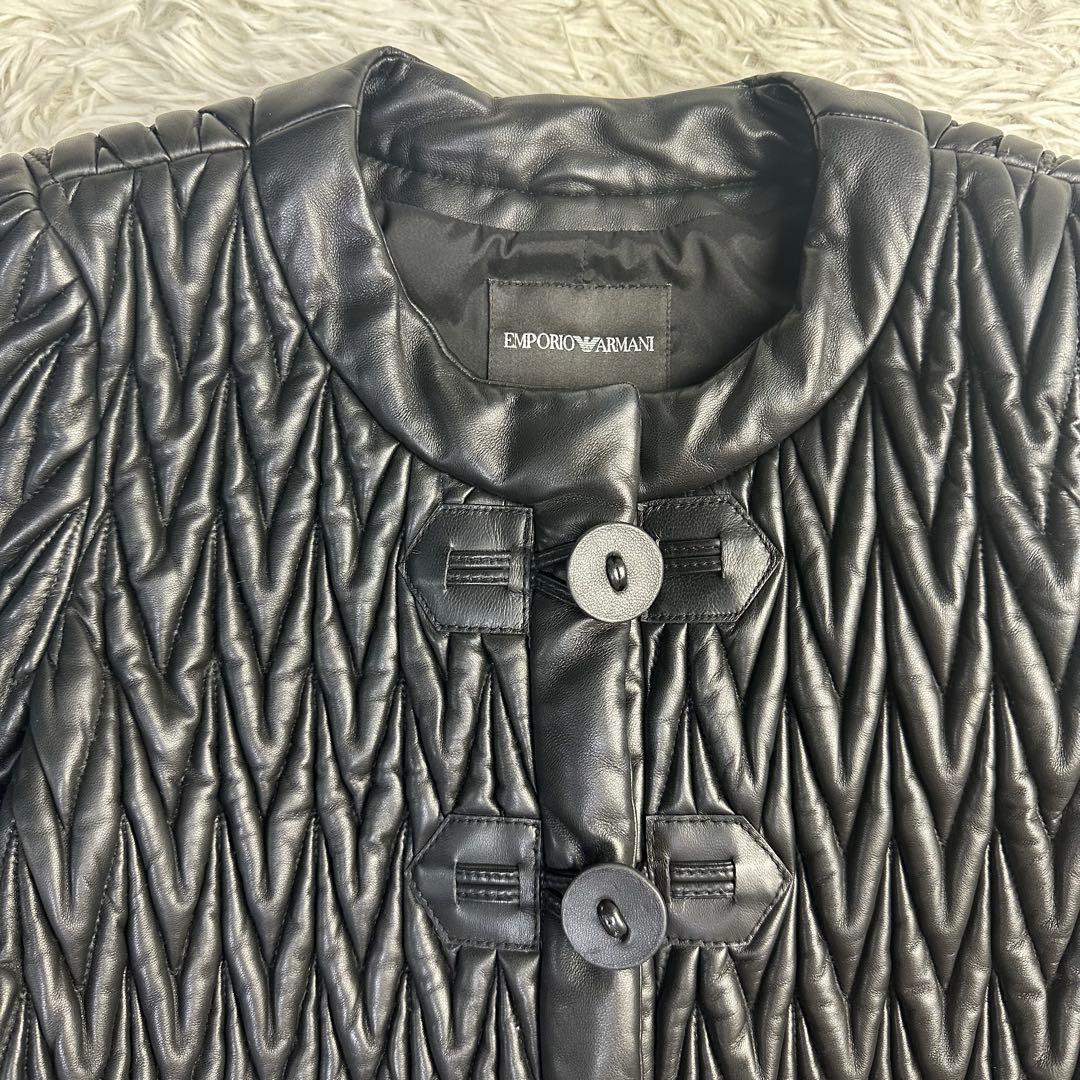 美品 EMPORIO ARMANI ブラックキルティングレザージャケットS~M