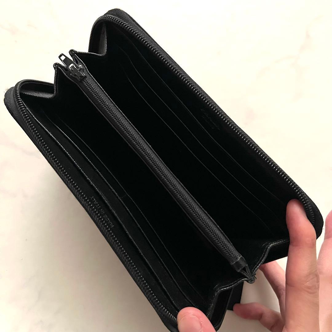 プラダ 長財布 ラウンドジップ 三角プレート ナイロン ブラック サフィアーノ