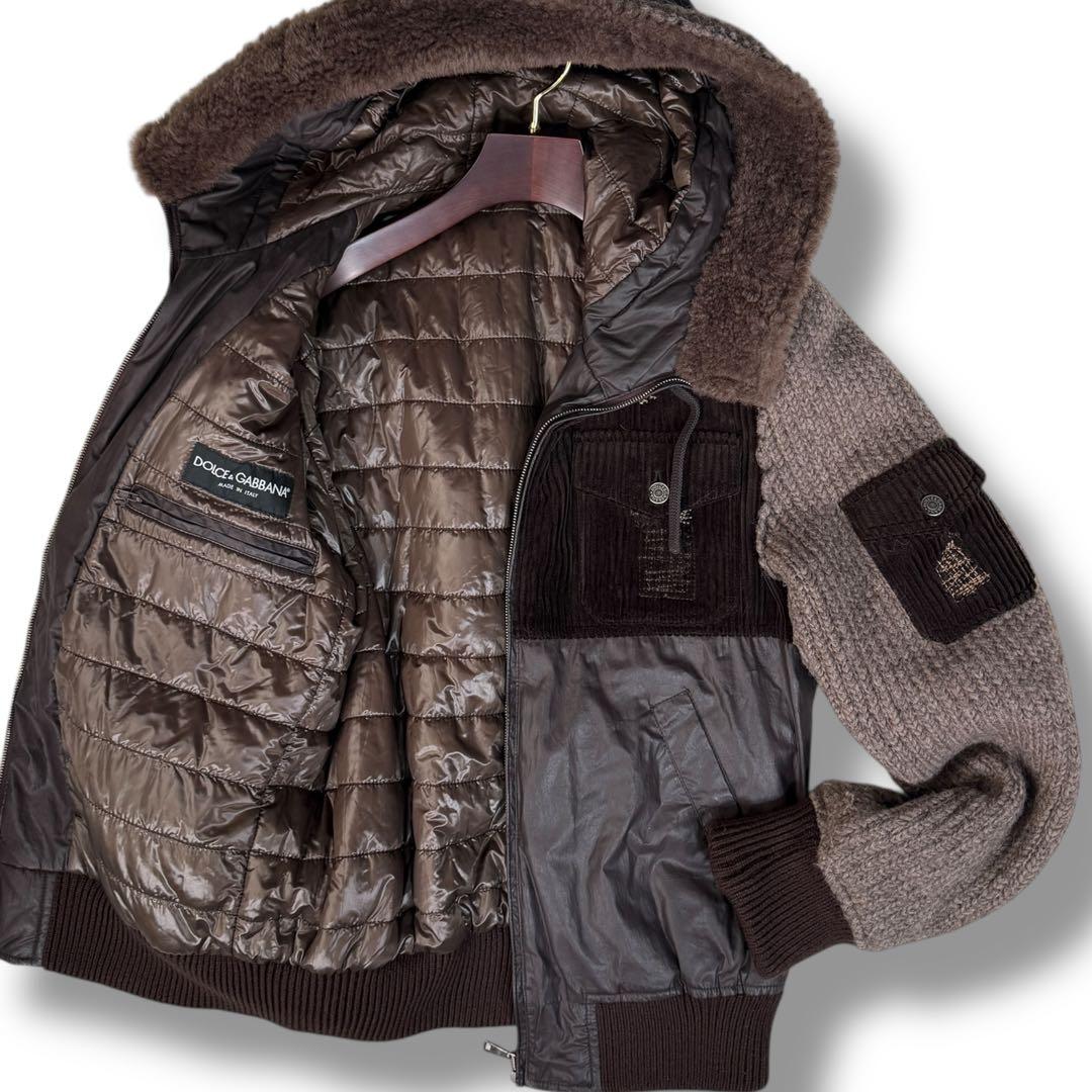 極美品 DOLCE&GABBANA Y2K マルチマテリアル フーディジャケット