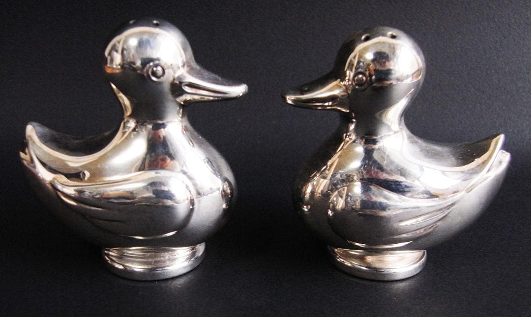 ★デンマーク製★【銀製？】アヒル調味料入れソルト＆ペッパー・塩・胡椒入★