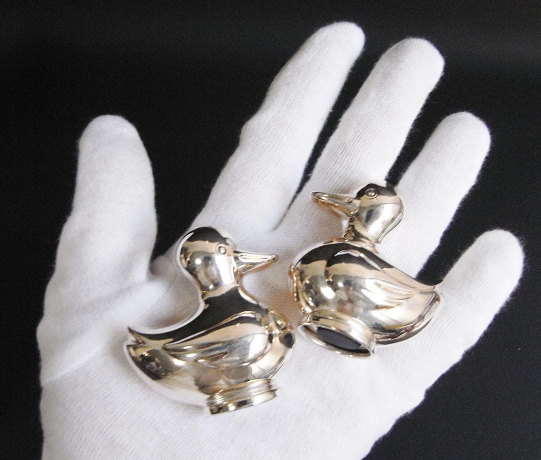 ★デンマーク製★【銀製？】アヒル調味料入れソルト＆ペッパー・塩・胡椒入★