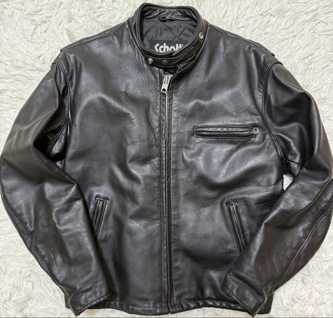 【希少サイズ42】SCHOTT レザーライダースジャケット　キルティング