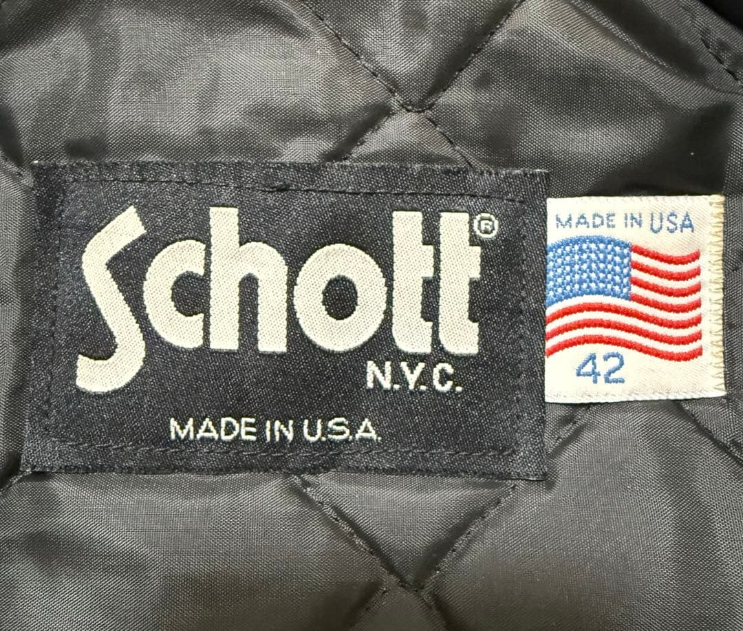 【希少サイズ42】SCHOTT レザーライダースジャケット　キルティング