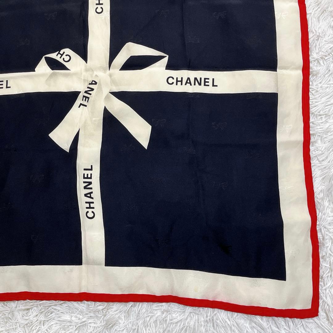 【美品✨】シャネル CHANEL リボン 大判スカーフ シルク100% ブラック