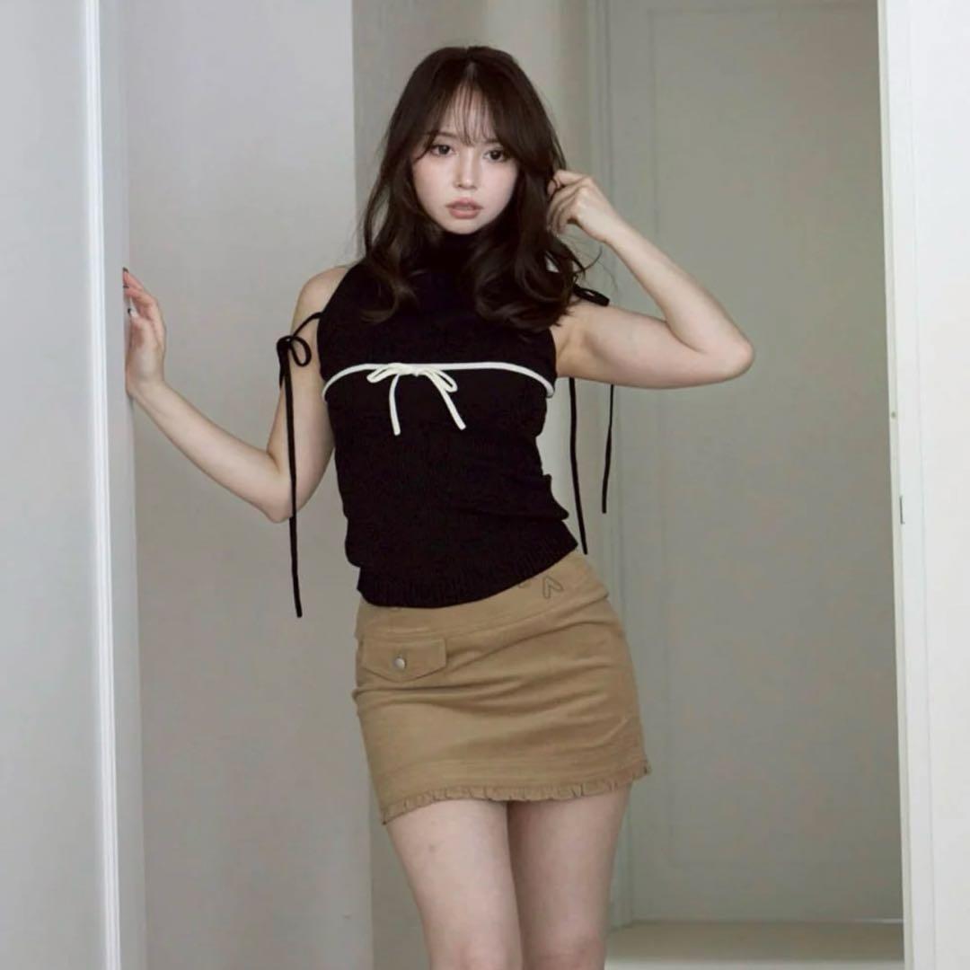 andmary Adele ribbon tank Black 黒