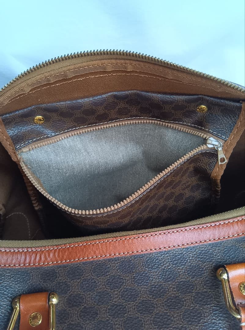 セリーヌ ミニボストンバッグ マカダム柄 レザー ブラウン