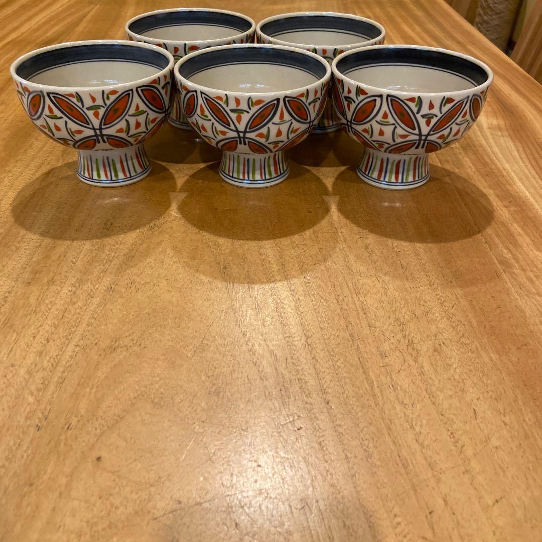 有田焼陶祥窯赤絵三彩高台絵付け鉢五個