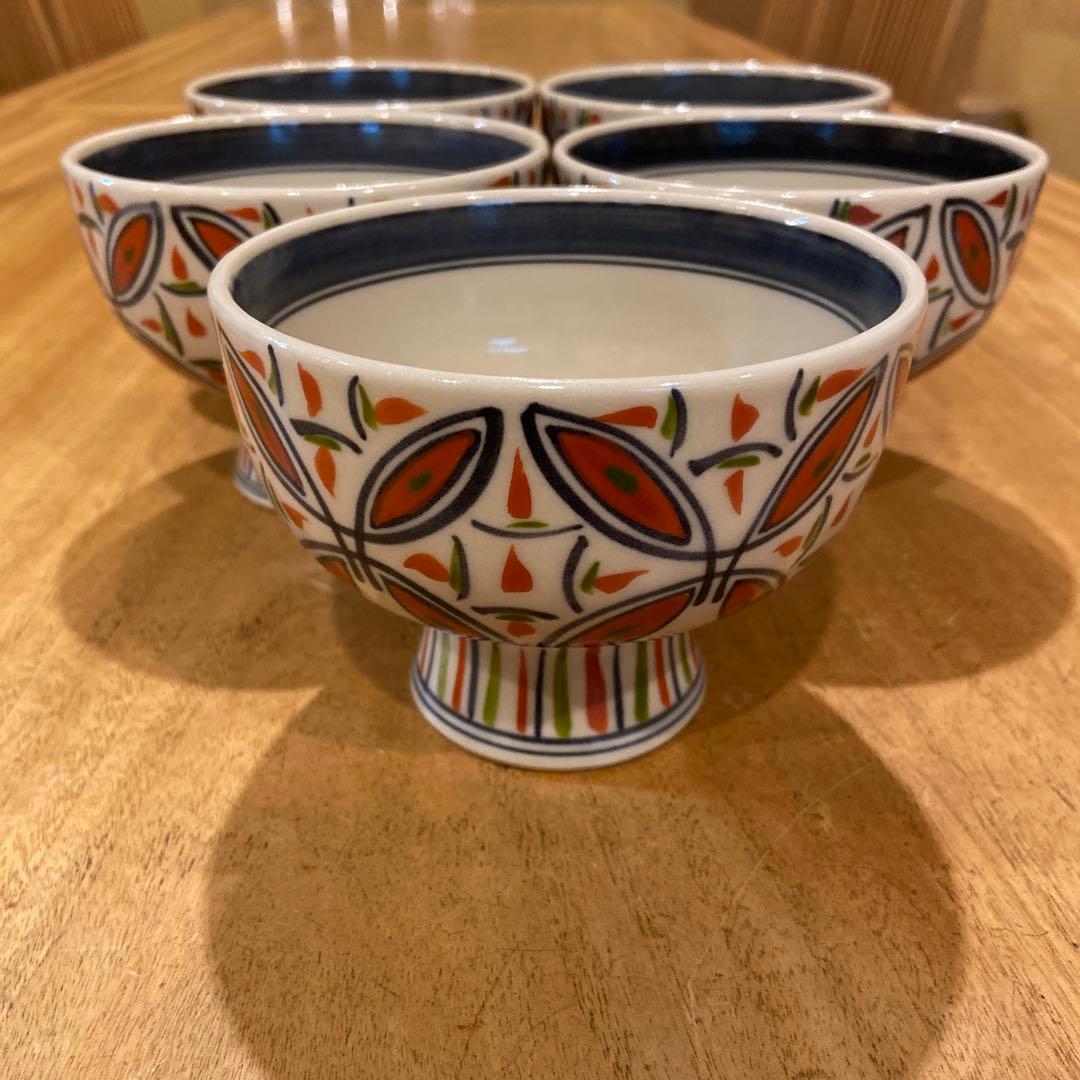 有田焼陶祥窯赤絵三彩高台絵付け鉢五個