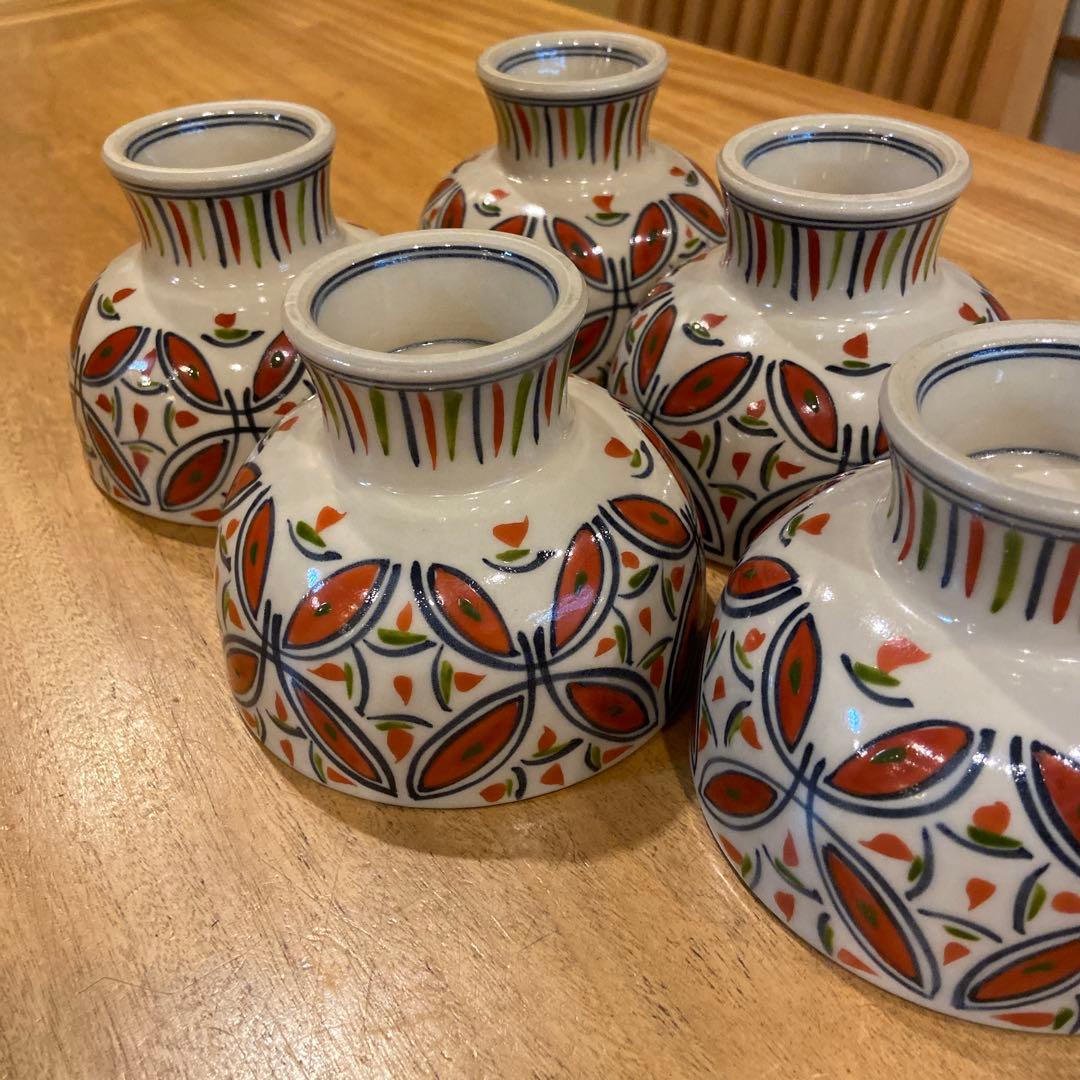 有田焼陶祥窯赤絵三彩高台絵付け鉢五個