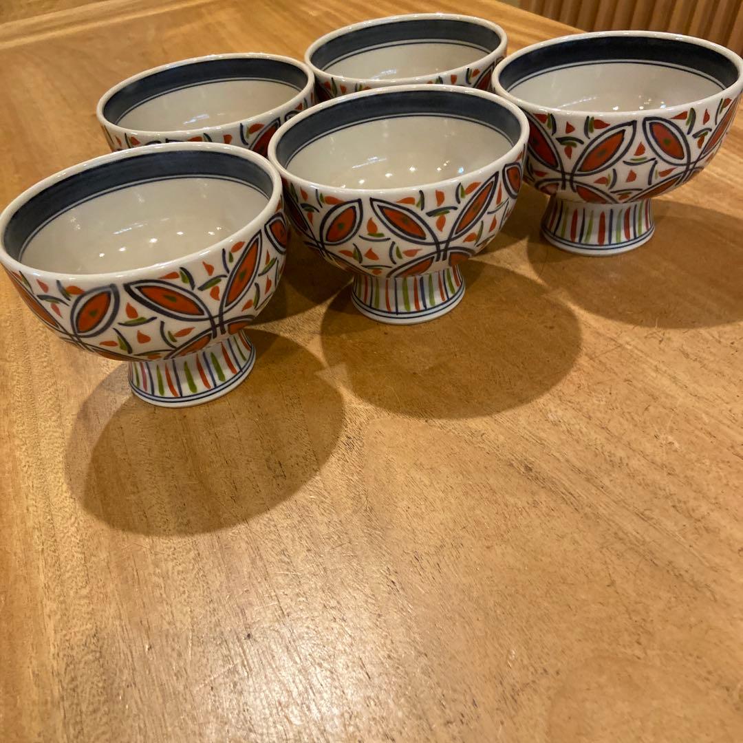 有田焼陶祥窯赤絵三彩高台絵付け鉢五個