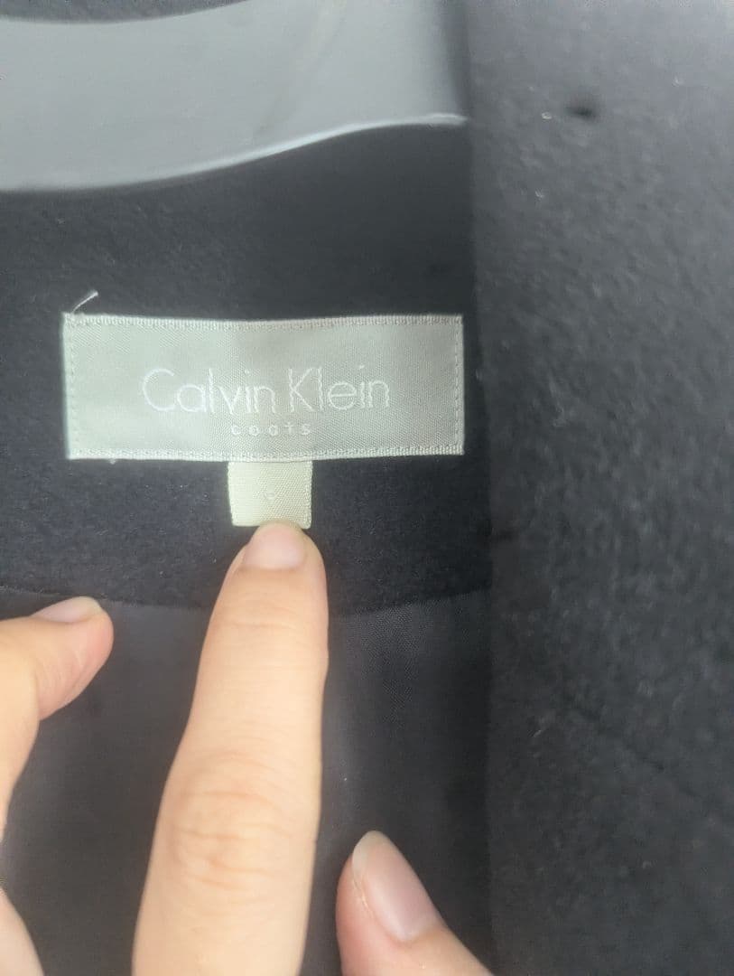 カルバンクライン アンゴラ混 マキシ コート ダブル ブラック ネイビー 9号