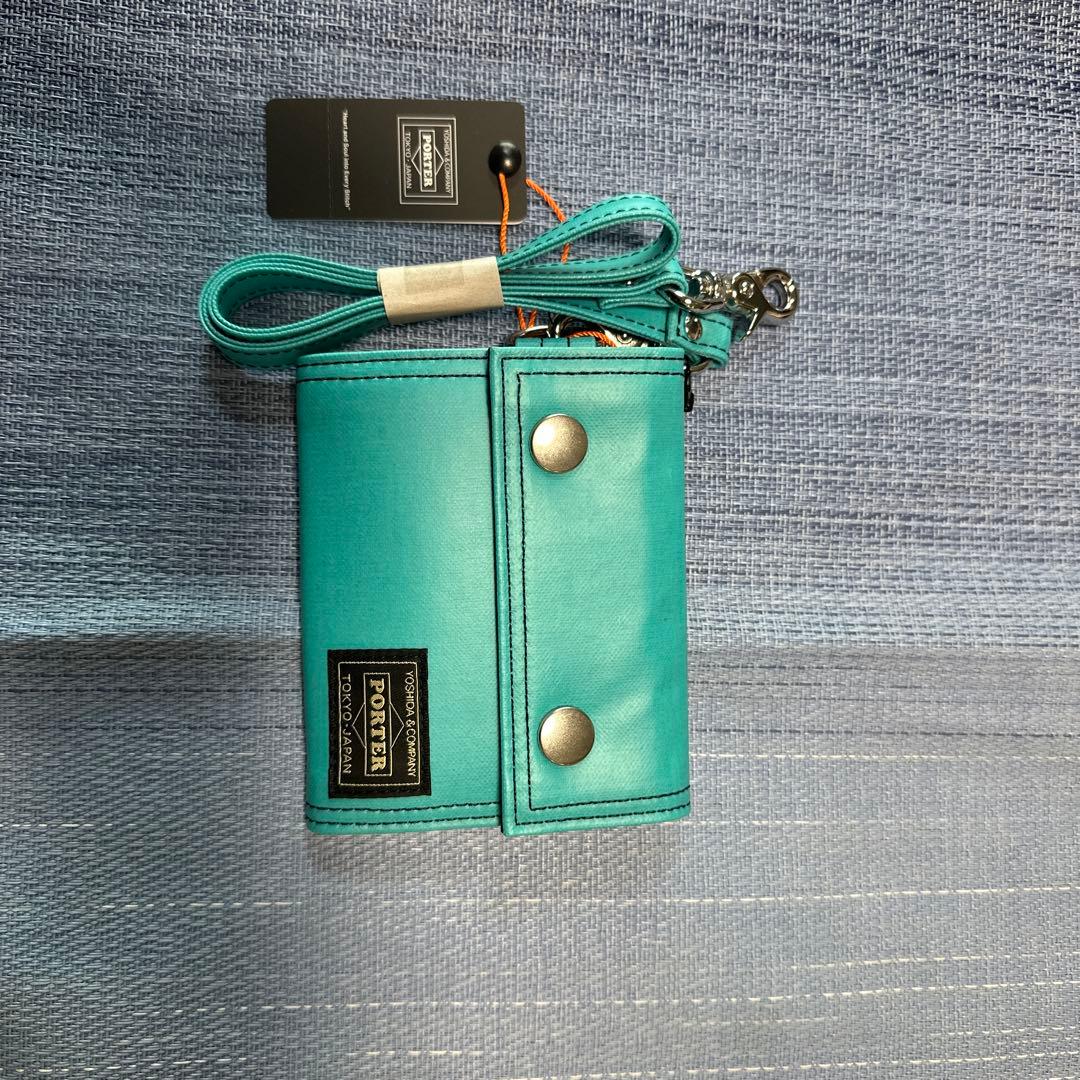 PORTER限定300個ターコイズ 三つ折り財布 ストラップ付き