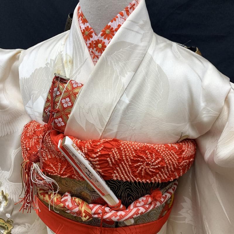 508ag57■七五三 七歳 女児 着物&袋帯&長襦袢 刺繍 御所車■状態良好