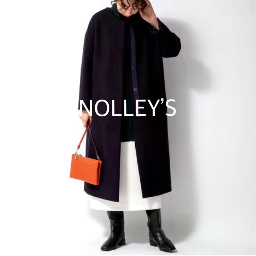 ノーリーズ ダブルクロスノーカラーロングコート M～L