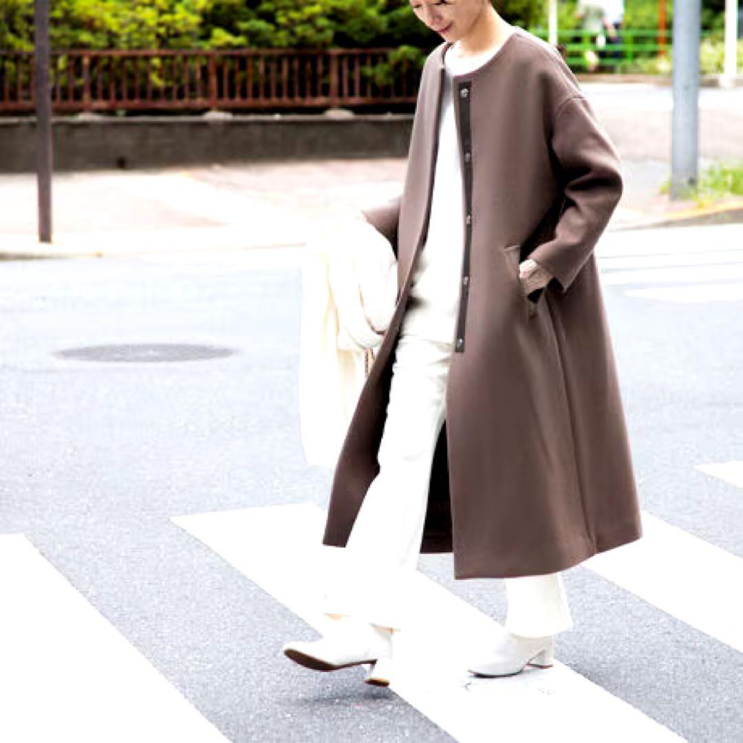 ノーリーズ ダブルクロスノーカラーロングコート M～L