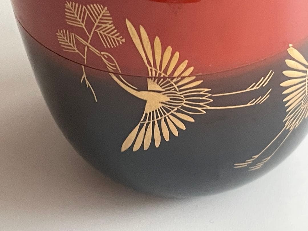 茶道具　塗師　薫和　松喰鶴蒔絵　棗　共箱　中棗　蒔絵　漆