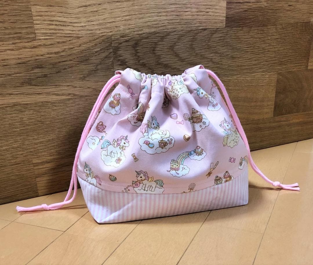 【オーダー品】お弁当袋　ユニコーン　ピンク　ストライプ　ラメ　色違い