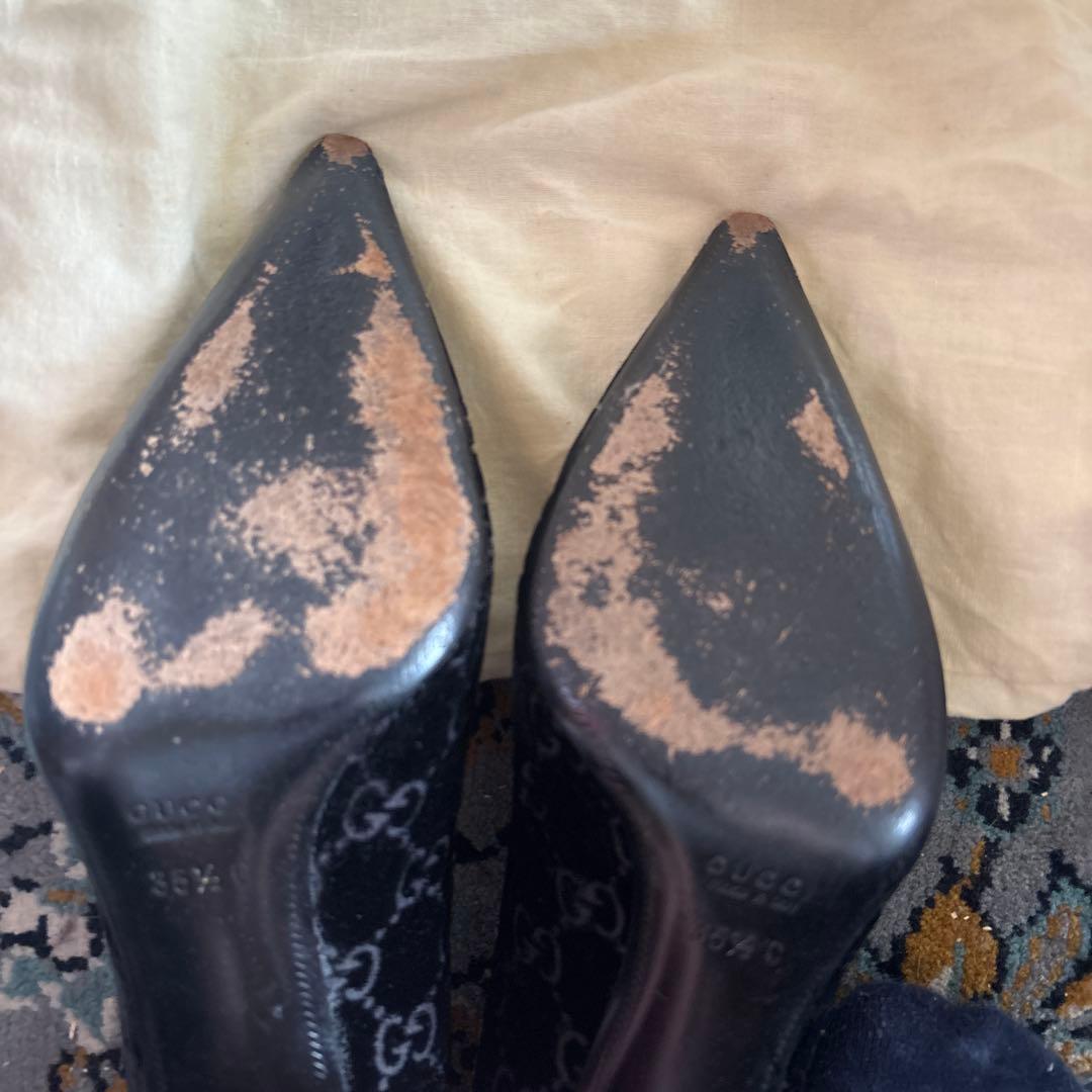 グッチ パンプス 35ハーフ　約22.5cm ベルベット バンブー ヒール　レア