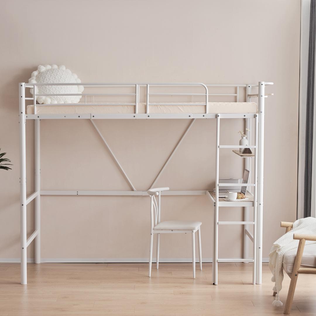 ロフトベッド パイプベッド 机付き 木 デスク付き コンセント付き北欧風