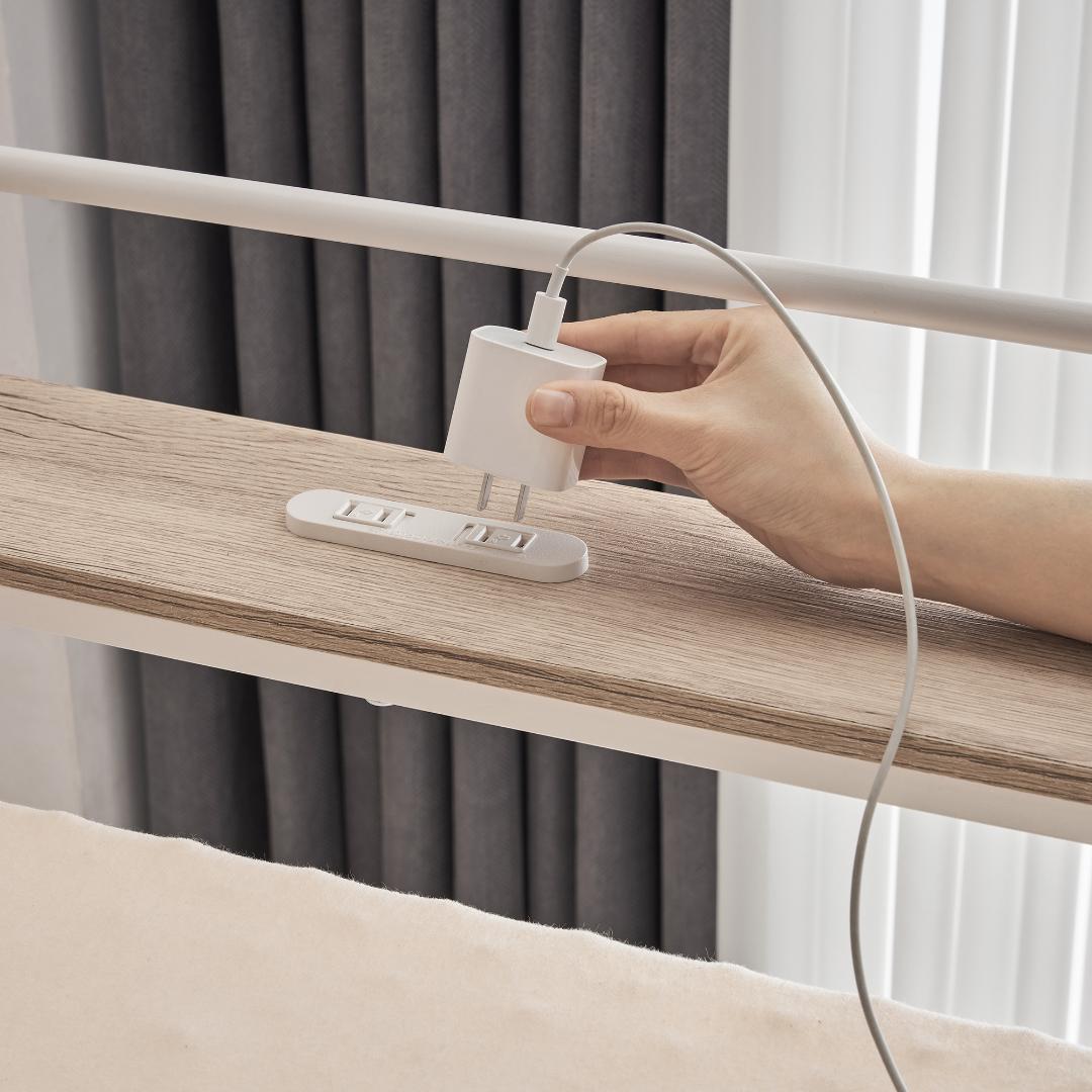 ロフトベッド パイプベッド 机付き 木 デスク付き コンセント付き北欧風