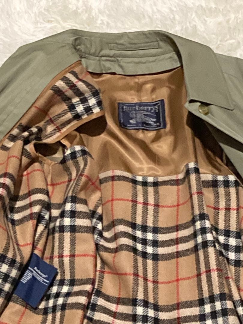 80s 90sバーバリー　ステンカラーコート　ライナー　ノバチェック 玉虫色